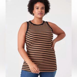 Lane Bryant Fitted High-Neck Ribbed Tank Black & Tan Stripe